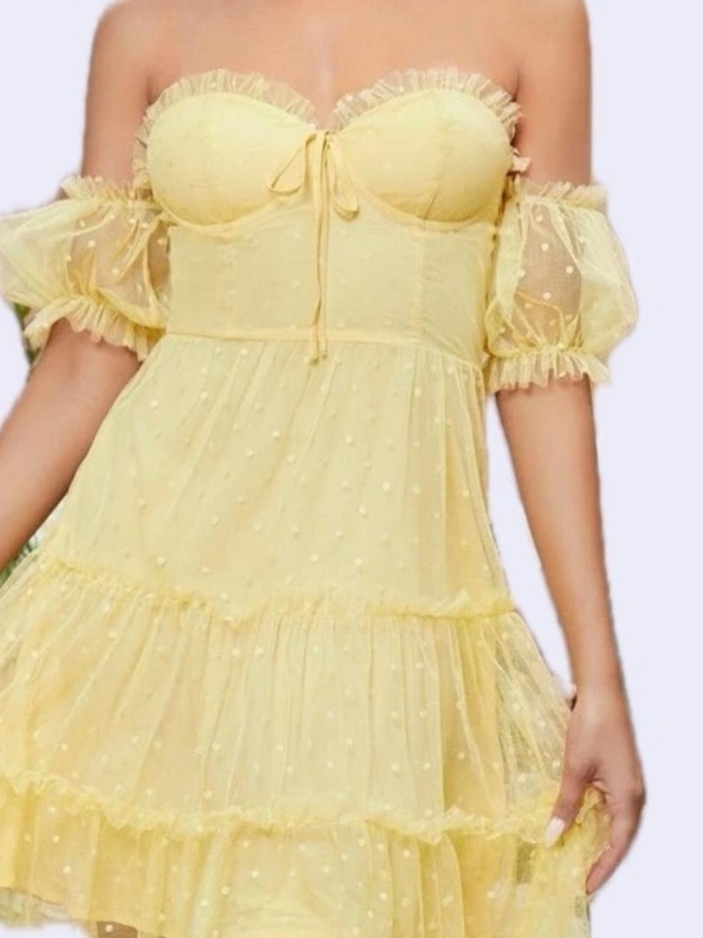 SHEIN Yellow Strapless Ruffle Tiered Mesh Dress